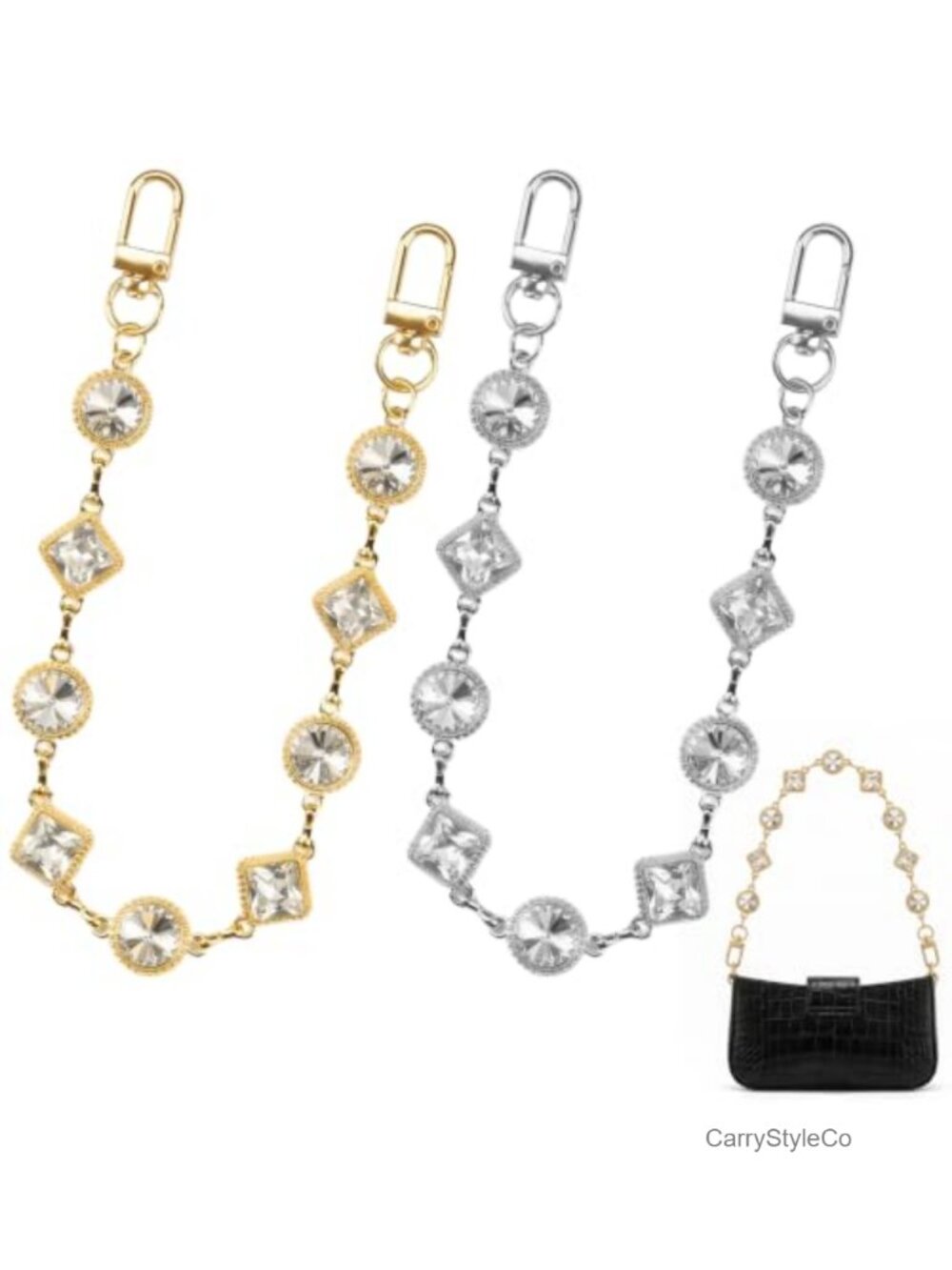 2 PCS Rhinestone Purse Chain Extender Alloy Metal Shoulder Bag Strap